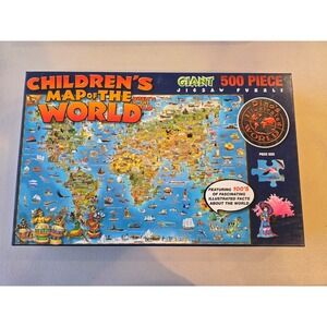 Dino's Illustrated World Children's Map of the World Giant Jigsaw Puzzle 500pc